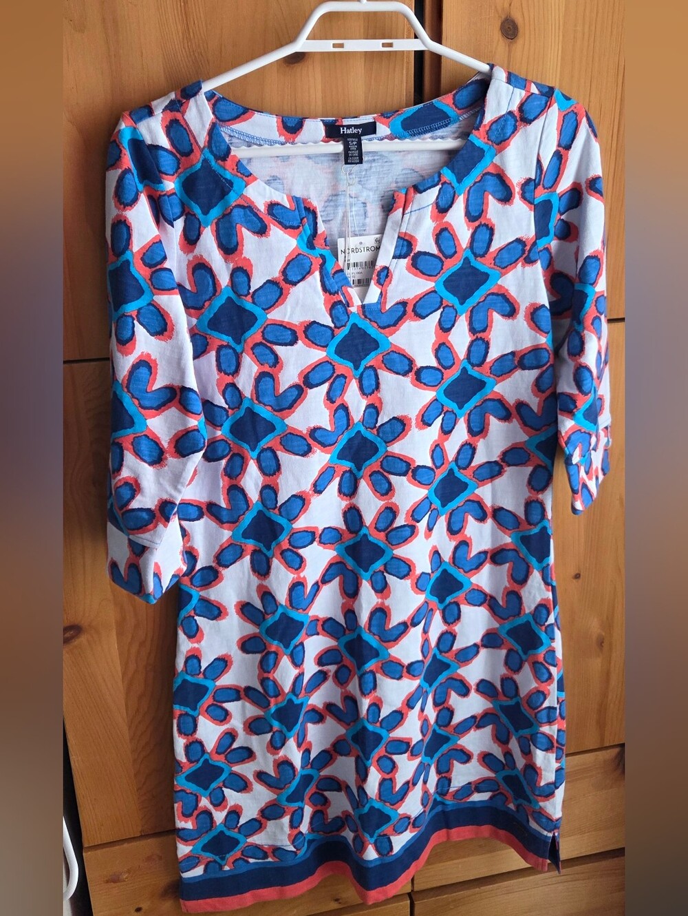 Hatley NWT Women's Blue & White 3/4 Sleeve Cotton Jersey Shift Dress Size Small